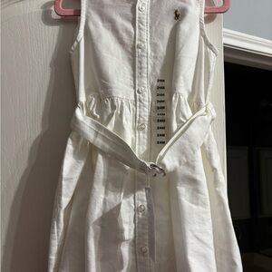 Ralph Lauren White Sleeveless Button-Front Cotton Dress with Belt